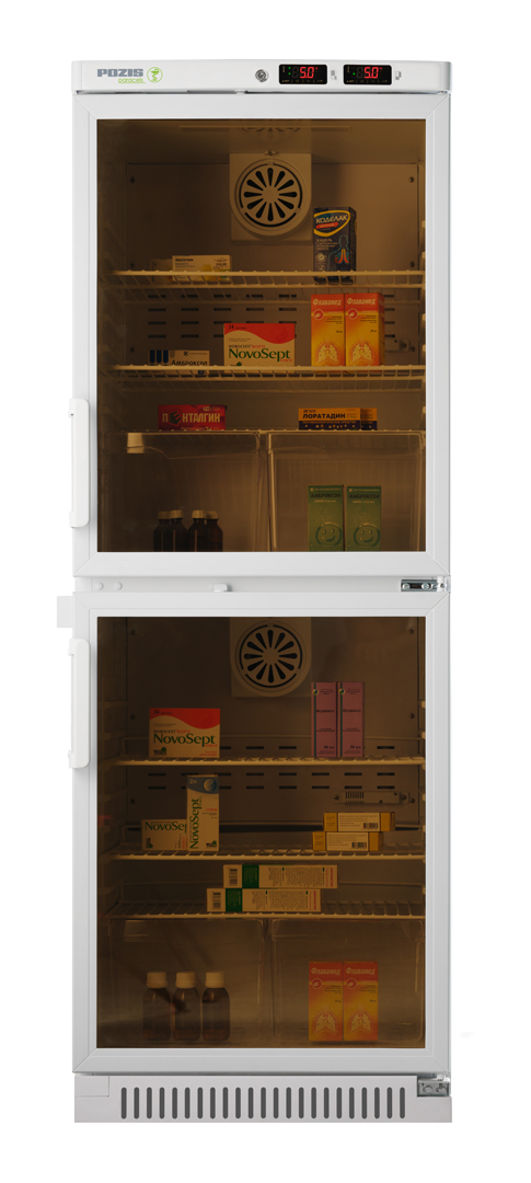 со стеклянными дверцами верхней и нижней камер